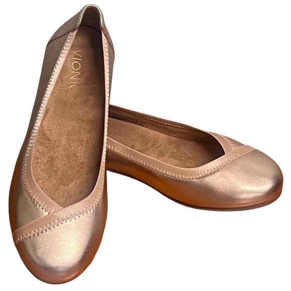 Vionic Spark Caroll Metallic Rose Gold Leather Ballet Flats Size 6.5 - Picture 2 of 13